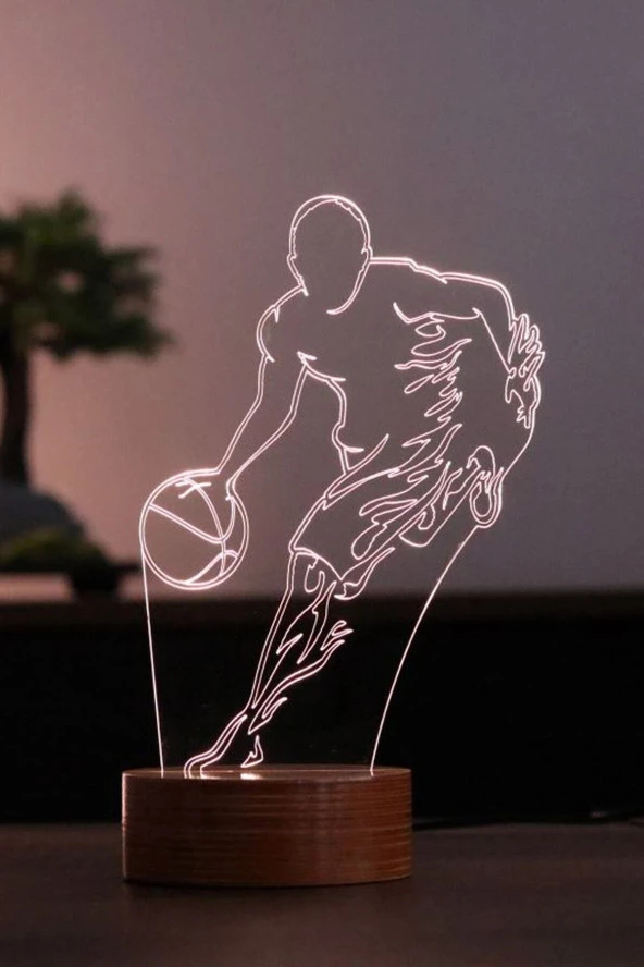 BY-LAMP Basketbolcu Figürlü Led Masa Lambası | 7 Işık Rengi | Ahşap Taban