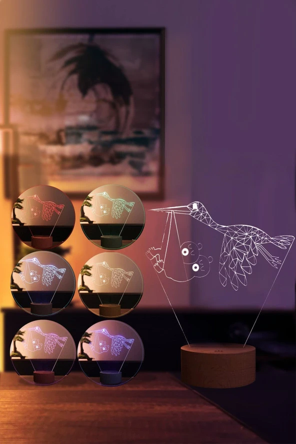 BY-LAMP Leylek Ikizler Led Masa Lambası | 7 Işık Rengi | Ahşap Taban - 2