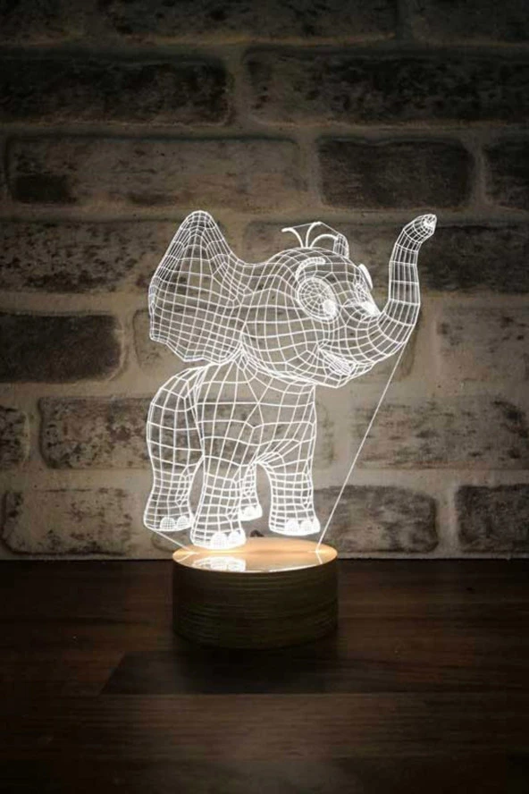 BY-LAMP Sevimli Fil Figürlü Dekoratif Hediye Led Masa Lambası | 7 Işık Rengi | Ahşap Taban ürün görseli 1