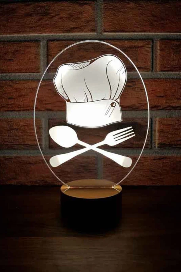 BY-LAMP Şef Aşçı Figürlü Dekoratif Hediye Led Masa Lambası | 7 Işık Rengi | Ahşap Taban ürün görseli 1