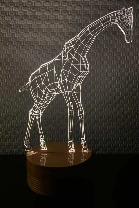 BY-LAMP Zürafa Figürlü Dekoratif Hediye Led Masa Lambası | 7 Işık Rengi | Ahşap Taban