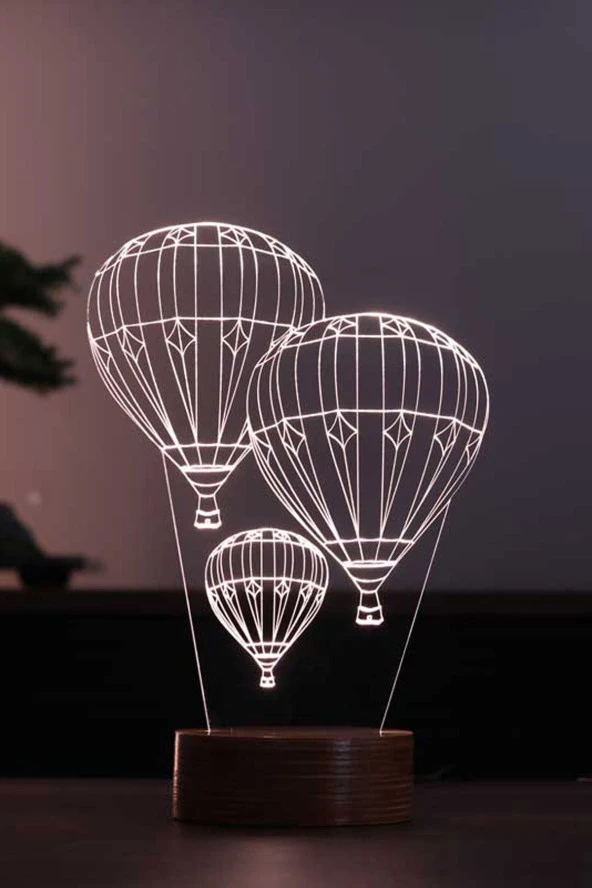 BY-LAMP Kapadokya Balonu Figürlü Led Masa Lambası | 7 Işık Rengi | Ahşap Taban
