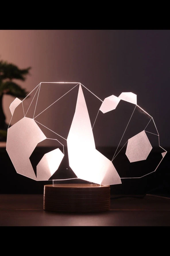 BY-LAMP Panda Figürlü Dekoratif Hediye Led Masa Lambası | 7 Işık Rengi | Ahşap Taban ürün görseli 1
