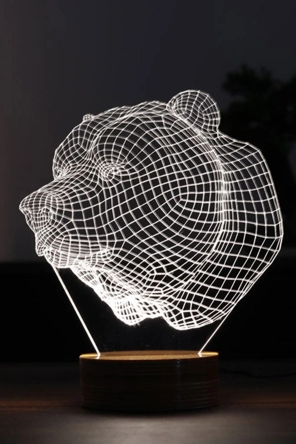 BY-LAMP Ayı Büstü Figürlü Dekoratif Hediye Led Masa Lambası | 7 Işık Rengi | Ahşap Taban ürün görseli 1