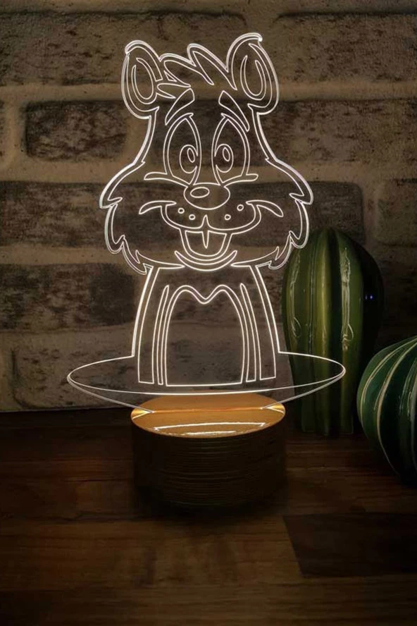 BY-LAMP Sincap Figürlü Dekoratif Hediye Led Masa Lambası | 7 Işık Rengi | Ahşap Taban