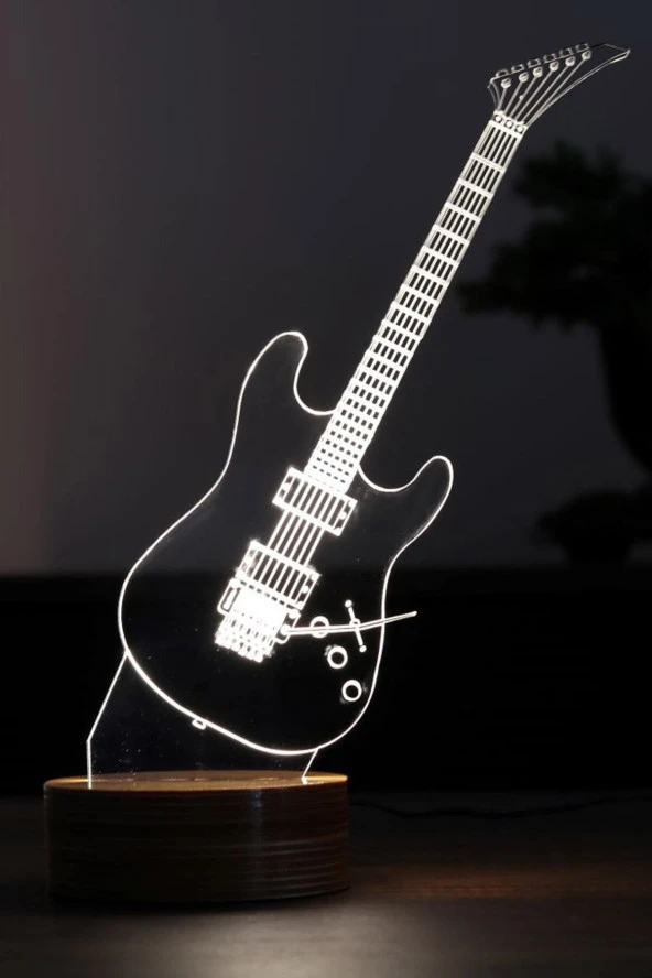 BY-LAMP Müzisyene Hediye. Gitar Figürlü Led Masa Lambası | 7 Işık Rengi | Ahşap Taban ürün görseli 1