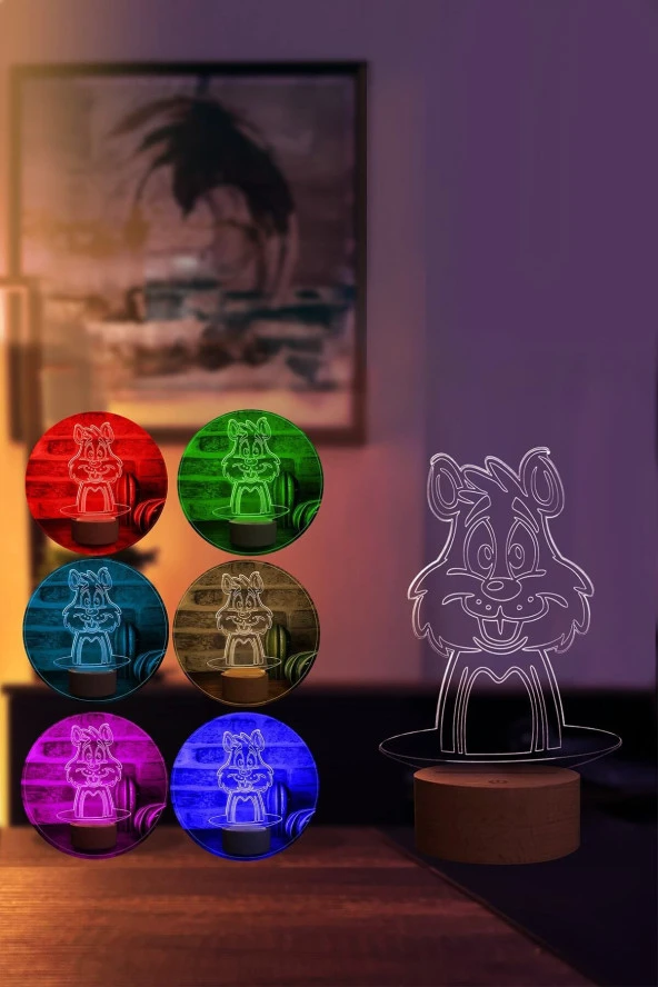 BY-LAMP Sincap Figürlü Dekoratif Hediye Led Masa Lambası | 7 Işık Rengi | Ahşap Taban - 2