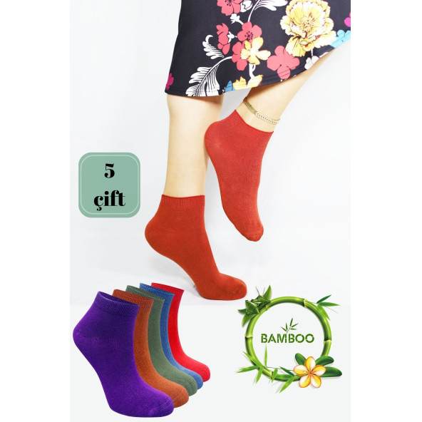 Kadın Kaliteli Bambu Patik Çorap (5 ADET) Dikişsiz Görünmez Parfümlü Kısa Model Çorap