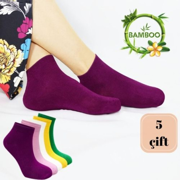 Kadın Kaliteli Bambu Patik Çorap (5 ADET) Dikişsiz Görünmez Parfümlü Kısa Model Çorap - 3