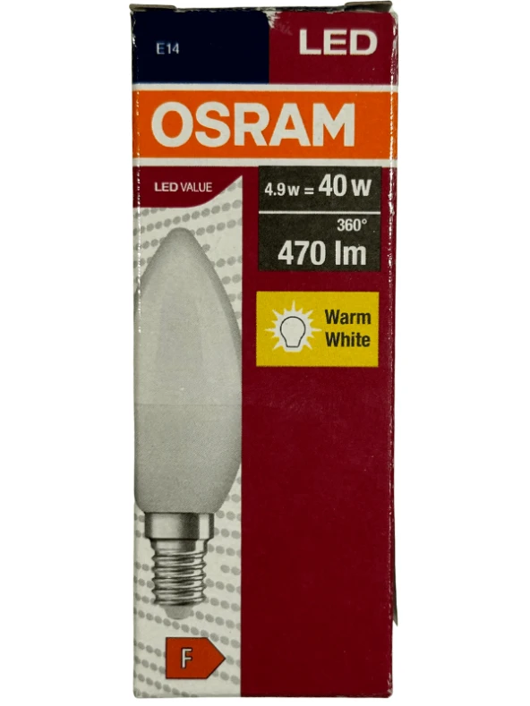 Osram 4,9W (40W) 2700K (Sarı Işık) E14 Duylu Led Ampul