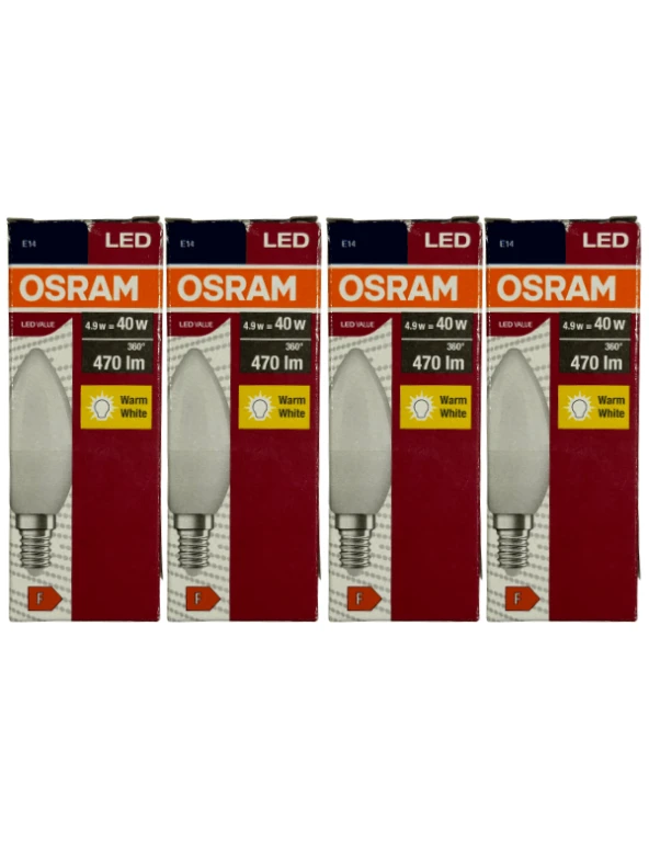 Osram 4,9W (40W) 2700K (Sarı Işık) E14 Duylu Led Ampul (4 Adet)