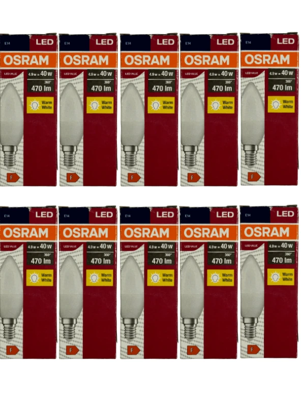 Osram 4,9W (40W) 2700K (Sarı Işık) E14 Duylu Led Ampul (10 Adet)