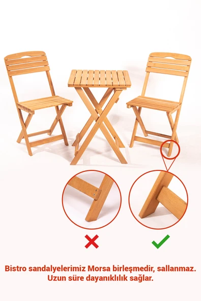 Meya Dekor Balkon Bahçe Mutfak 3'lü Bistro Set - Katlanır 2 Sandalye 1 Masa