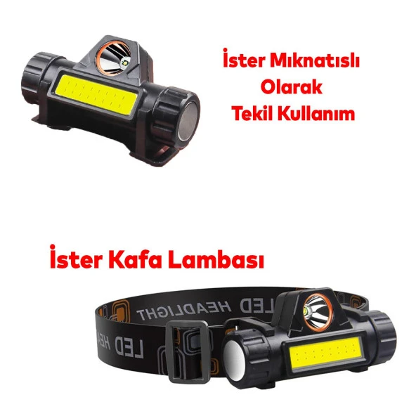 Mıknatıslı Klaus Şarjlı Kafa Lambası Bisiklet Reflektörü Ledli Kamp Kafa Feneri El Feneri 2 Modlu - 3