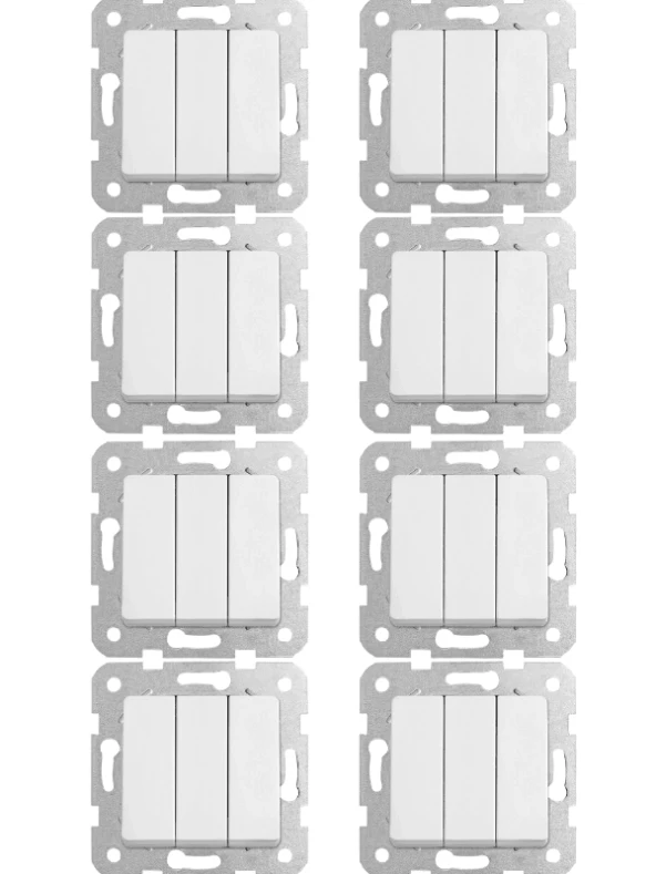 Viko Linnera Üçlü Anahtar Beyaz 90440068 (Çerçeve Dahil) (8 Adet)