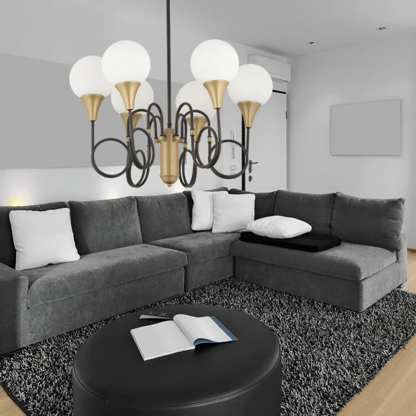 Apliqa Temari 6Lı Siyah Eskitme Modern Sarkıt Yatak odası Retro Salon Avize