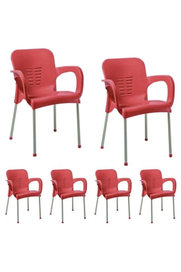 Nar Sokağı 6 Adet Metal Ayaklı Plastik Sandalye Koltuk 6'Lı Set