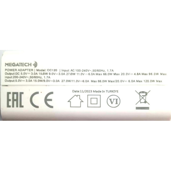 120W Turbo+Turbo Yüksek Hızlı Şarj Cihazı Type-c 1Metre Megatech - 2