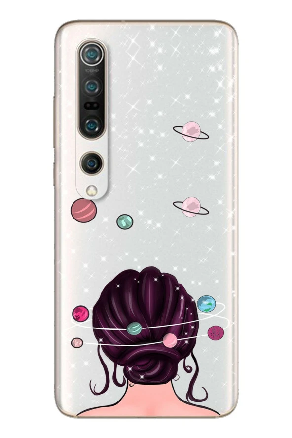 Space Girl Tasarım Süper Şeffaf Silikon Telefon Kılıfı Xiomai Mi10- Mi 10 Pro