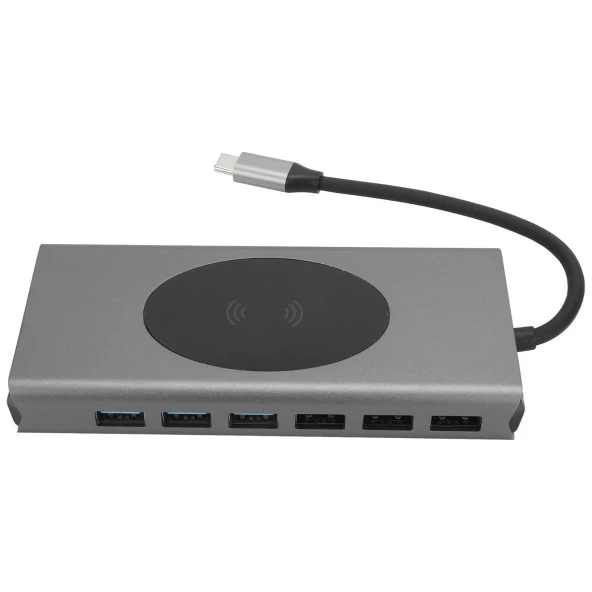 ScHitec 15in1 Hub Kablosuz Şarj/Type-C to 4K HDMI/UsbA 3.0/TF SD/VGA/3.5mm/AUX/PD/RJ45 Gigabit Ethernet Dönüştürücü Adaptör