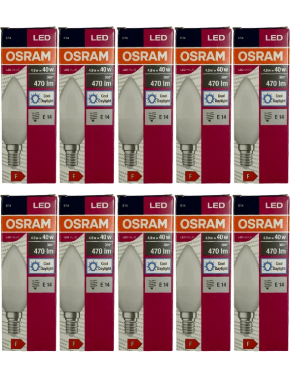 Osram 4,9W (40W) 6400K (Beyaz Işık) E14 Duylu Led Ampul (10 Adet)