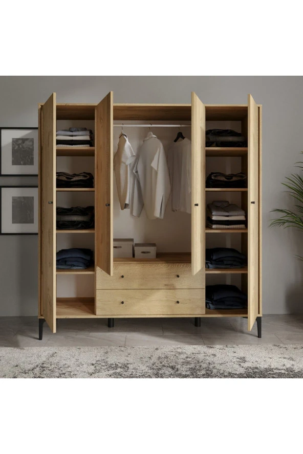VENATTO Focus 4 Kapılı Dolap (Meşe) (%100Mdf) - 2