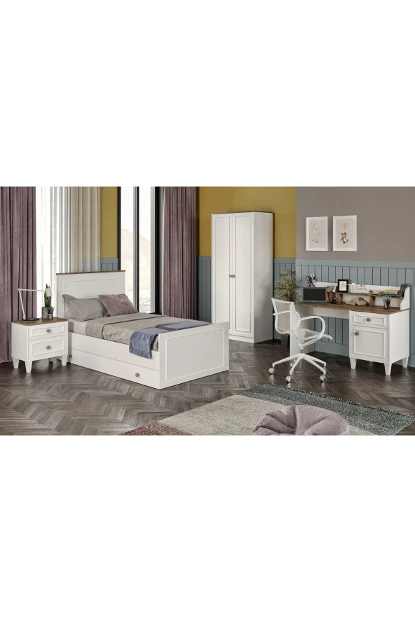 VENATTO Smart M Genç Odası  - Smart 2 Kapılı Dolap, Smart Çalışma Masası, Smart Komodin, Smart Yavrulu Karyola 90X190 (%100Mdf)