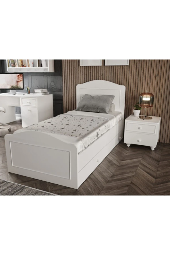 VENATTO Montes Genç Odası - Montes 2 Kapılı Dolap, Romantic Çalışma Masası, Montes Yavrulu Karyola 90X190, Montes Komodin (%100Mdf) - Resim 3