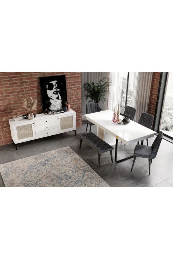 VENATTO Trio Yemek Masası Beyaz (%100Mdf)
