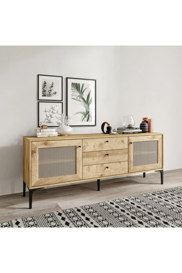 VENATTO Trio 3 Çekmeceli Konsol Meşe (%100Mdf) - 2