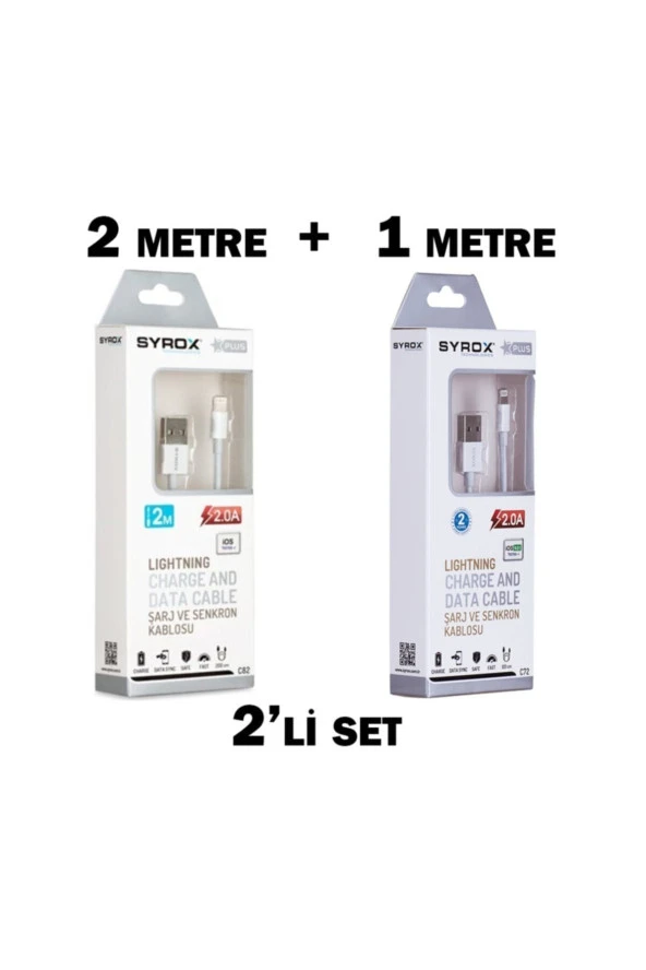 Iphone Usb Lightning 2a Usb Hızlı Data Ve Şarj Kablosu 1 - 2 Metre 2'li Set