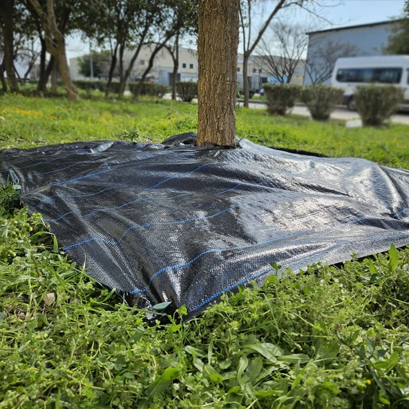 5X5 METRE AĞAÇ KORUMA ÖRTÜSÜ VE SABİTLEME ÇİVİSİ YER ÖRTÜSÜ YABANİ OT ENGELLEME PASPASI AĞAÇ DİBİ BEZİ SULZER KUMAŞ - Resim 2