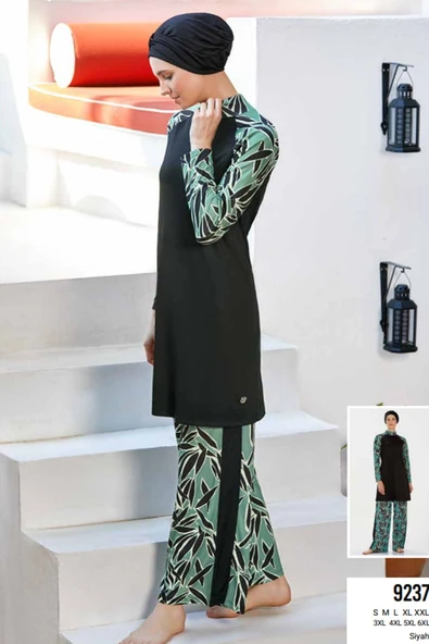 Rozamay Kadın Likralı Desenli Geniş Paça Tam Kapalı Tesettür Mayo 9237