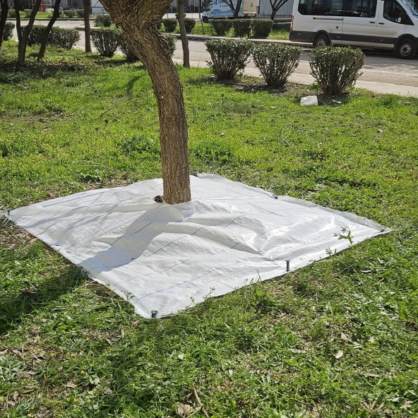 3x3 METRE AĞAÇ KORUMA ÖRTÜSÜ VE SABİTLEME ÇİVİSİ BEYAZ YER ÖRTÜSÜ YABANİ OT ENGELLEME PASPASI AĞAÇ DİBİ BEZİ SULZER KUMAŞ - Resim 3