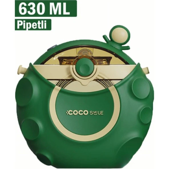 Vagonlife Cocosmile 630ML Silikon Uzay Tema Kılıflı Pipetli Askılı Tritan Çocuk Matarası Yeşil CS-0006