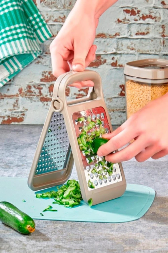 Flosoft Ayrılabilir Inox Paslanmaz Çelik Rende, Pratik Katlanabilir Özel Tasarım Rende Bej - 2