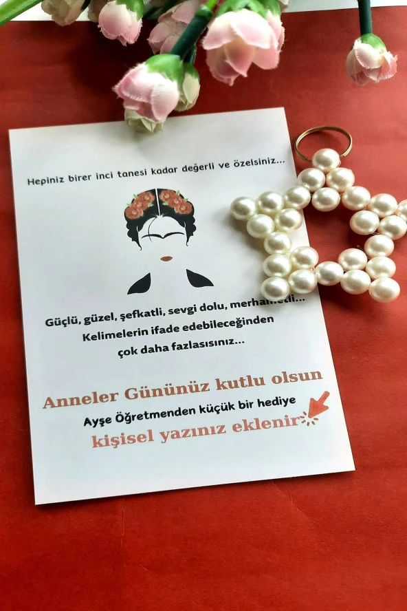 25 Adet Kişiye Özel Kartlı İnci Anahtarlık - Kahlo Konsept - Anneler Günü Hediyesi - - 2