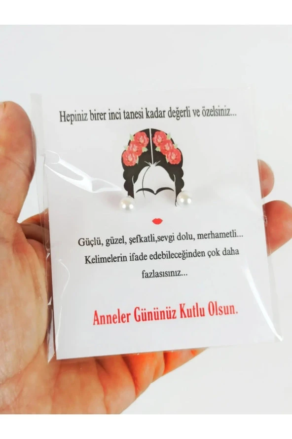 20 Adet Anneler Günü Kadın Kuşe Kartlı İnci Küpe - Anneler Günü Hediye - Jelatinli Paket