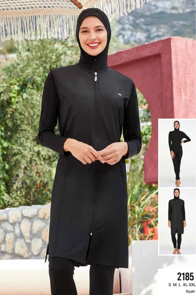 Adasea Kadın Likralı Fermuarlı Tam Kapalı Tesettür Yüzücü Mayo 2185