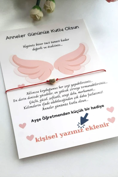40 Adet Kişiye Özel Kartlı Gold Kalpli Bileklik - Melek Kanadı Konsept - Anneler Günü Hediyesi - - 2