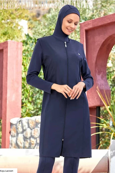 Adasea Kadın Likralı Fermuarlı Tam Kapalı Tesettür Yüzücü Mayo 2185 - 5