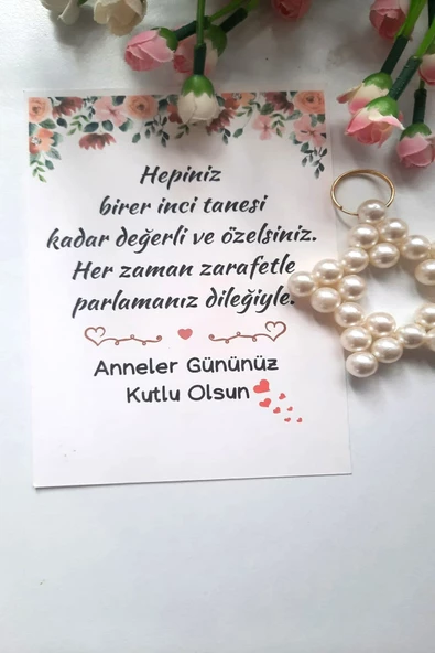 15 Adet İnci Anahtarlık -  Bahar Çiçekli Kuşe Kartlı Anneler Günü Hediyesi - Jelatinli - 3