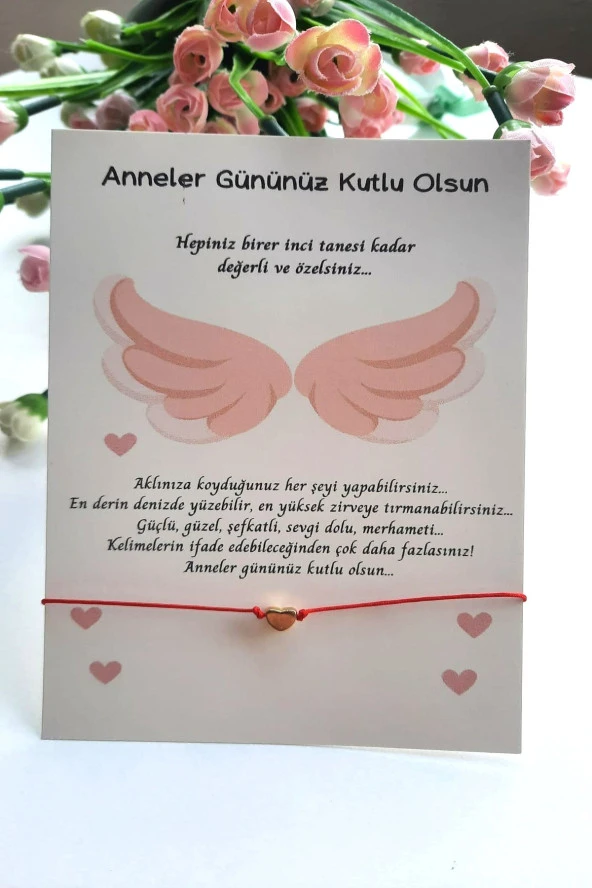 5 Adet Melek Kanadı Konsept Kuşe Kartlı Gold Kalp Bileklik - Anneler Günü Hediyesi -  Jelatinli - 3