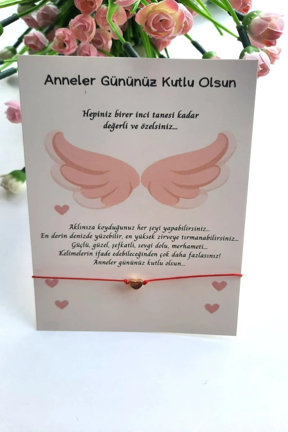 5 Adet Melek Kanadı Konsept Kuşe Kartlı Gold Kalp Bileklik - Anneler Günü Hediyesi -  Jelatinli - 5