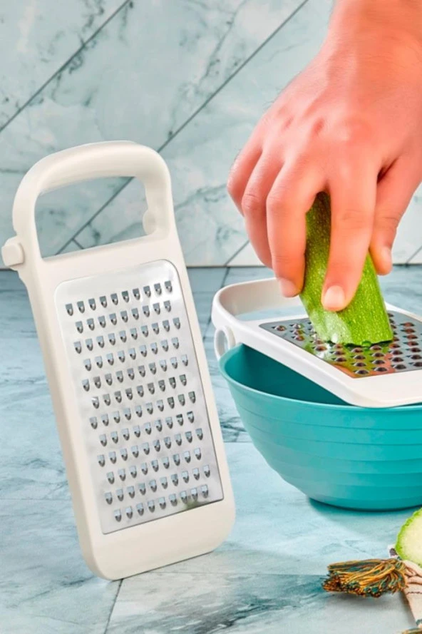 Flosoft Ayrılabilir Inox Paslanmaz Çelik Rende, Pratik Katlanabilir Özel Tasarım Rende Beyaz - 3