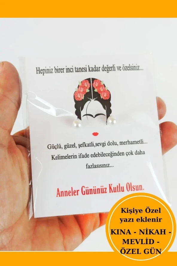 20 Adet Kadınlar Günü Kuşe Kartlı İnci Küpe - Kadınlar Günü Hediye - Kişisel Yazı Eklenir. - 6