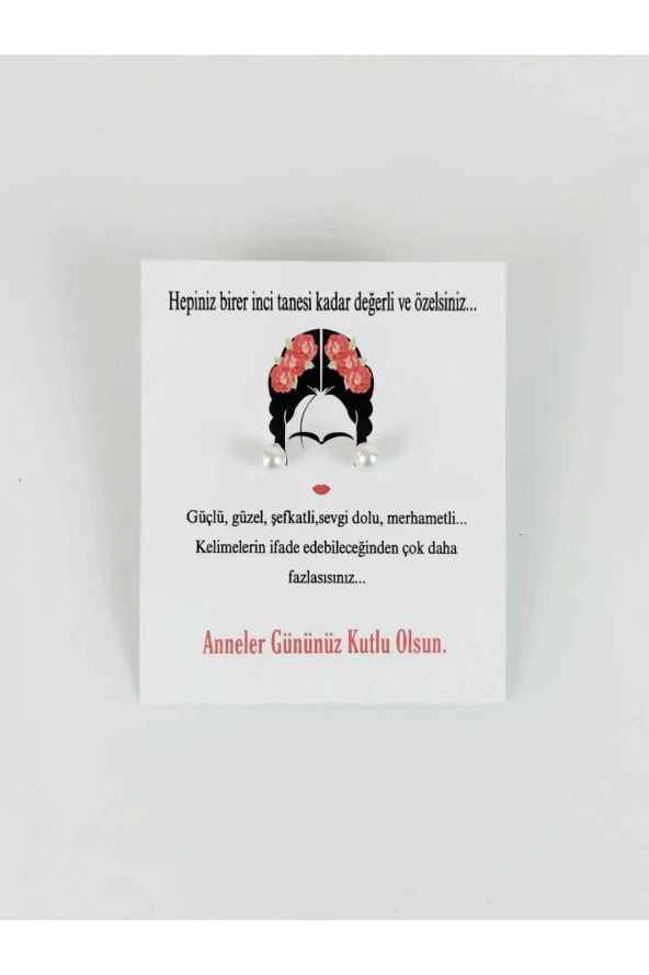 20 Adet Anneler Günü Kadın Kuşe Kartlı İnci Küpe - Anneler Günü Hediye - Kişisel Yazı Eklenir. - 3