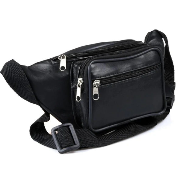 Lederax %100 Hakiki Deri Freebag Bel Çantası Siyah - 1