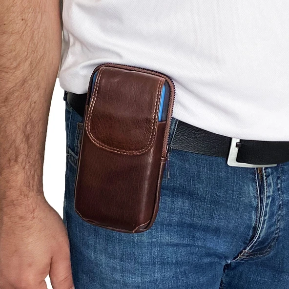 Lederax Erkek Hakiki Deri Telefon Bölmeli Bel Ve Göğüs Çantası - 5