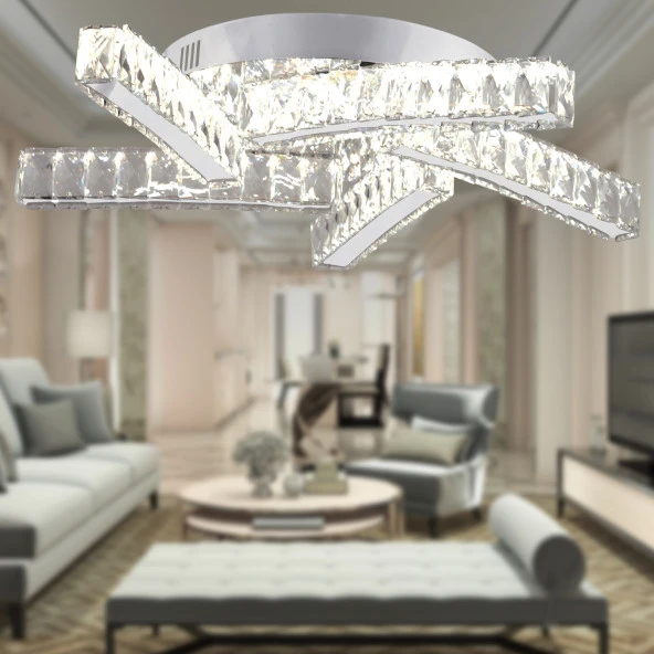 Apliqa LİYA BÜYÜK KROM KRİSTAL TAŞLI LED AVİZE